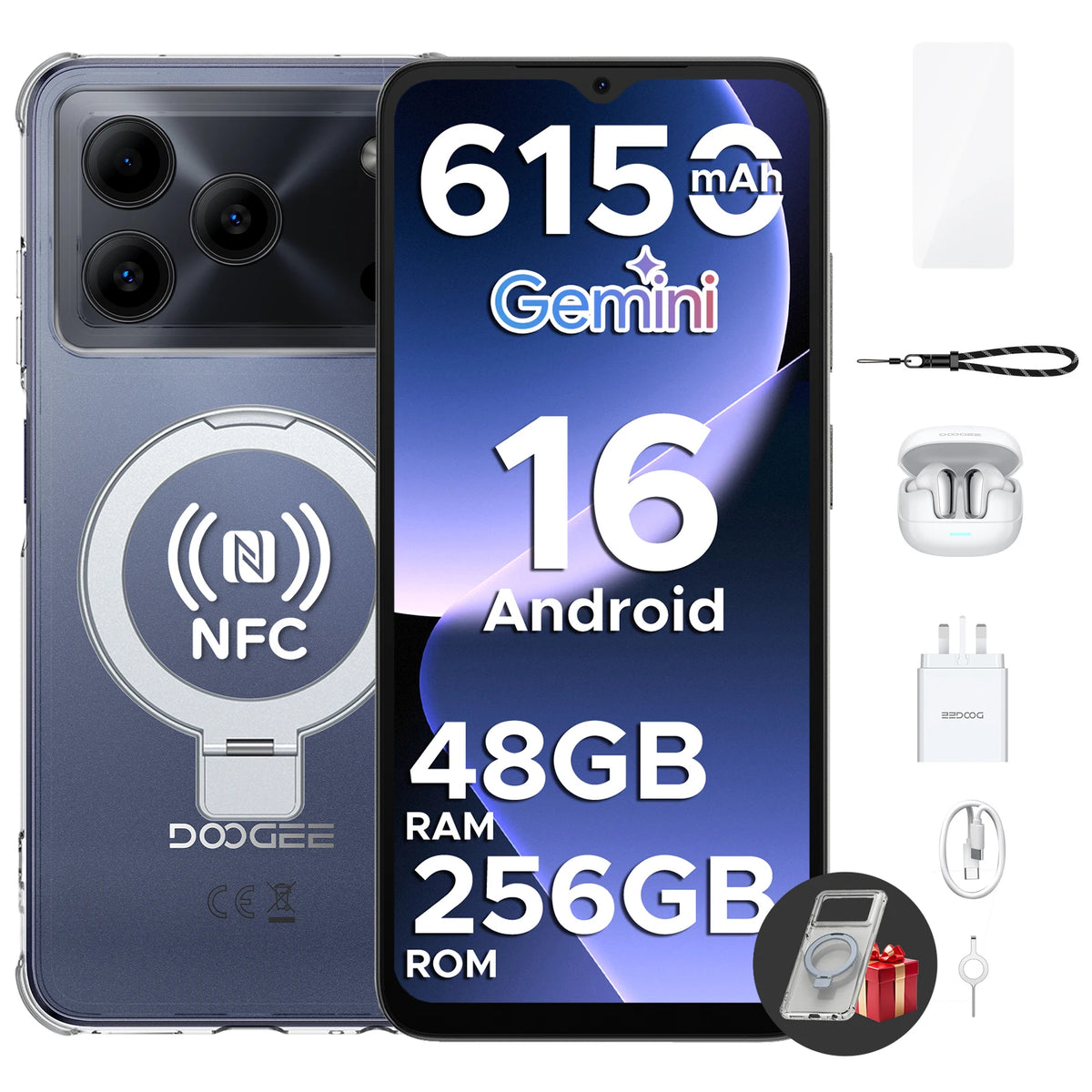 Teléfono inteligente DOOGEE Note56 Plus VIP Edition Android 16 Gemini AI, batería de 6150 mAh, 48 GB de RAM (6+42), 256 GB de ROM, cámara de 50 MP