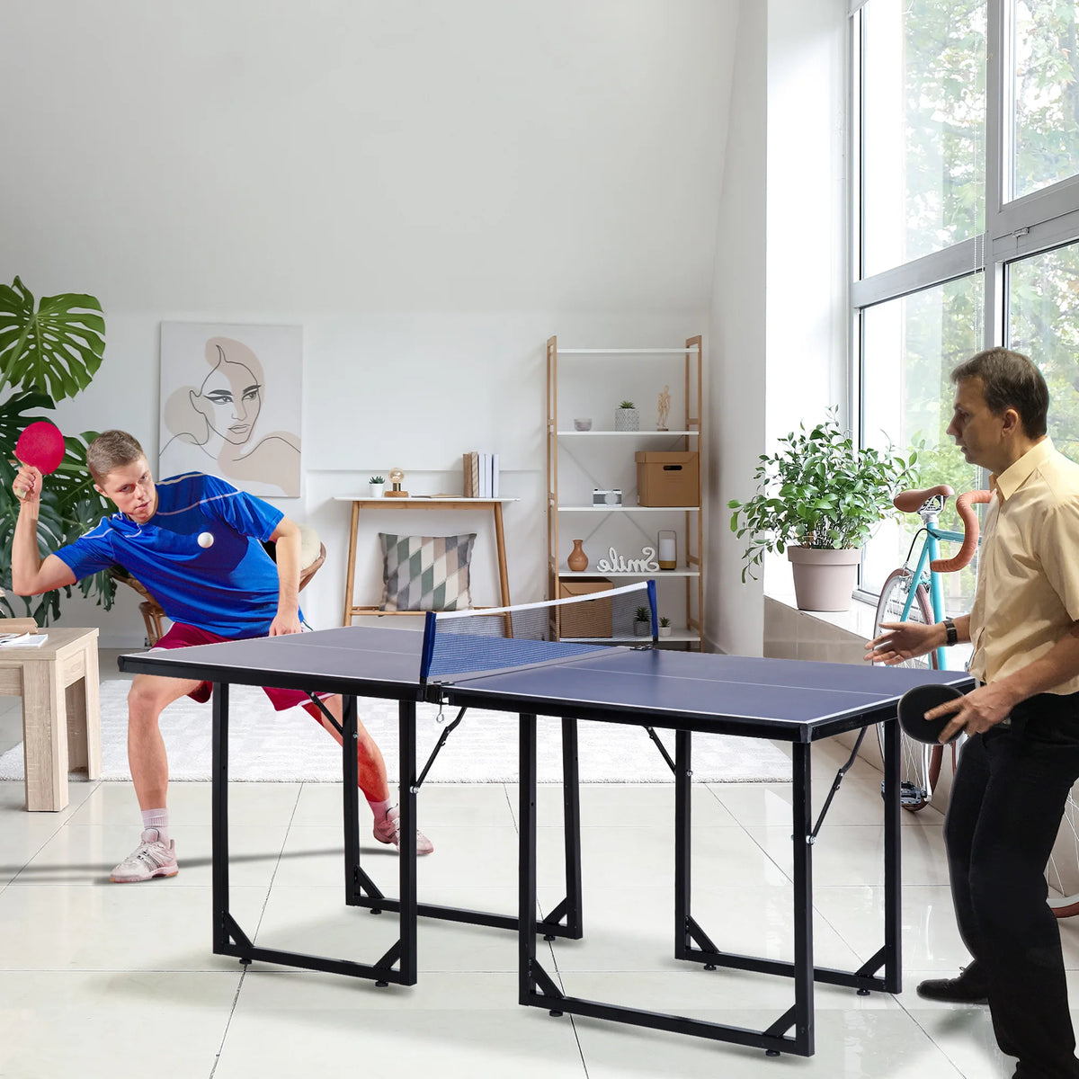 HOMCOM Mesa de Ping-Pong Plegable con Red 182x91x76 cm Azul