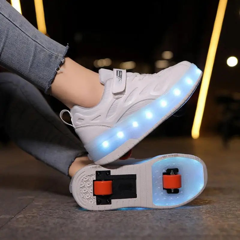 Zapatos de 2 ruedas con luces LED, patines en línea para niños y niñas, patinaje al aire libre, Parkour Runaway, talla de zapatillas 29 30 31 32 33 34 35-40