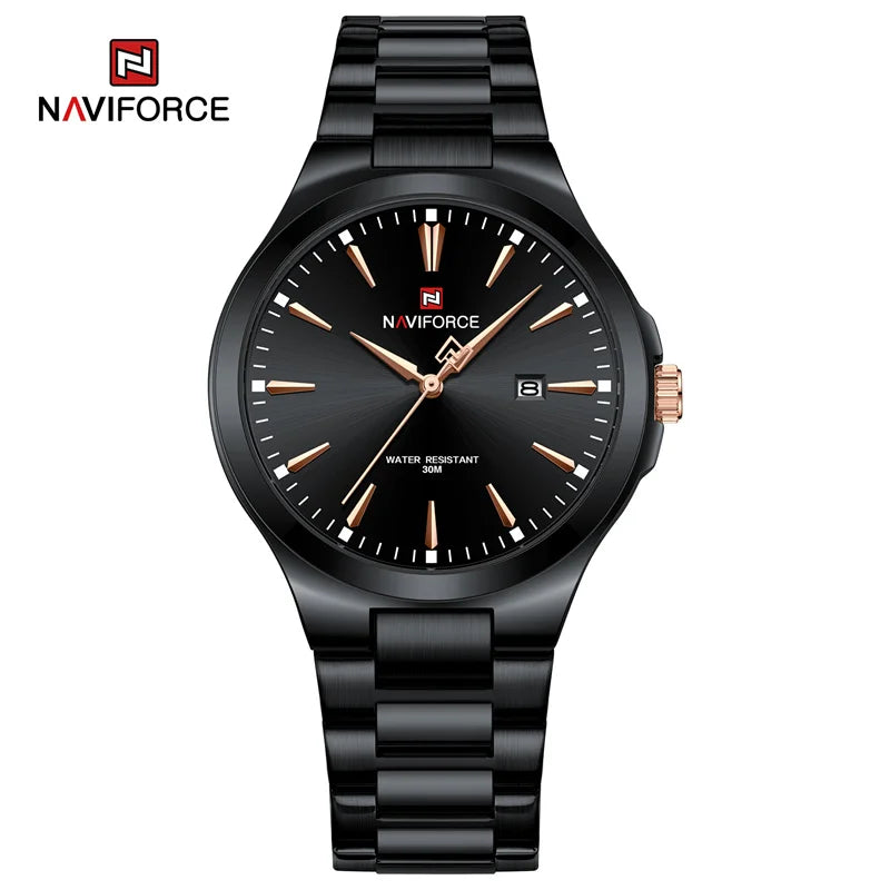 Relojes de hombre NAVIFORCE de diseño original, estilo casual, acero inoxidable, calendario simple, reloj de pulsera impermeable para hombre.