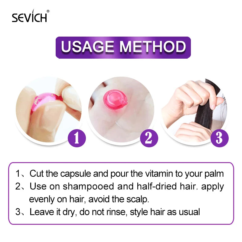 30 Uds. Cápsula de vitamina para el cabello antipérdida, aceite complejo de queratina, suero para el cabello suave y sedoso, mascarilla para el cabello, reparación de Frizz dañado Sevich