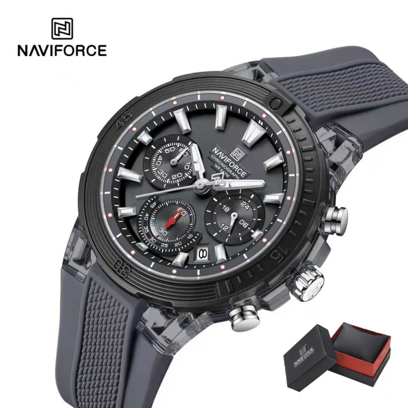Reloj deportivo cronógrafo NAVIFORCE para hombre, cuarzo, resistente al agua 50M, reloj 24 horas, correa de silicona, reloj de moda para hombre al aire libre