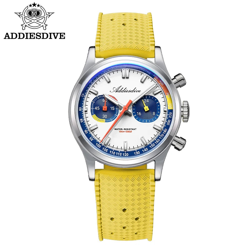 Reloj de cuarzo para hombre ADDIESDIVE de 38 mm, cronógrafo, movimiento 0S21, luminiscencia BGW9, resistente al agua 10 bares, correa de caucho fluorado
