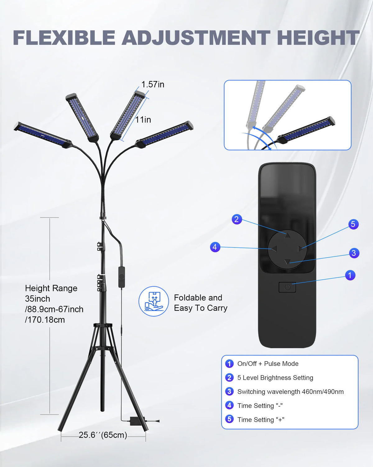 Lámpara de bronceado de 60W Máquina de bronceado UV de 4 cabezales 432 LEDS Longitud de onda de luz azul 460 nm y 490 nm 360 °   Luz bronceadora de solario de rotación