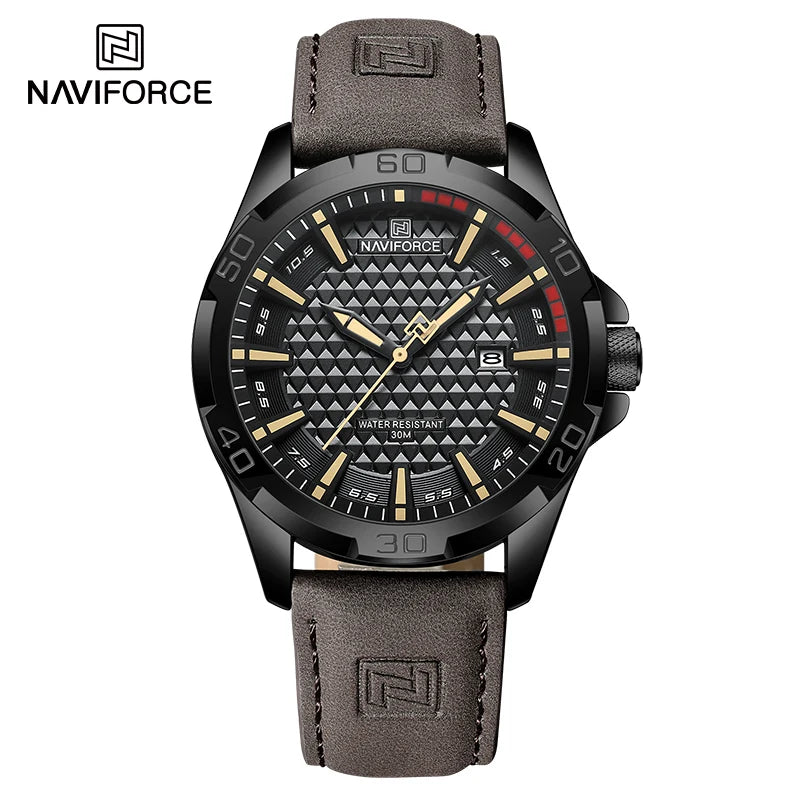 NAVIFORCE Reloj de pulsera de cuarzo deportivo militar informal para hombre, reloj masculino de negocios de cuero impermeable Relogio Masculino