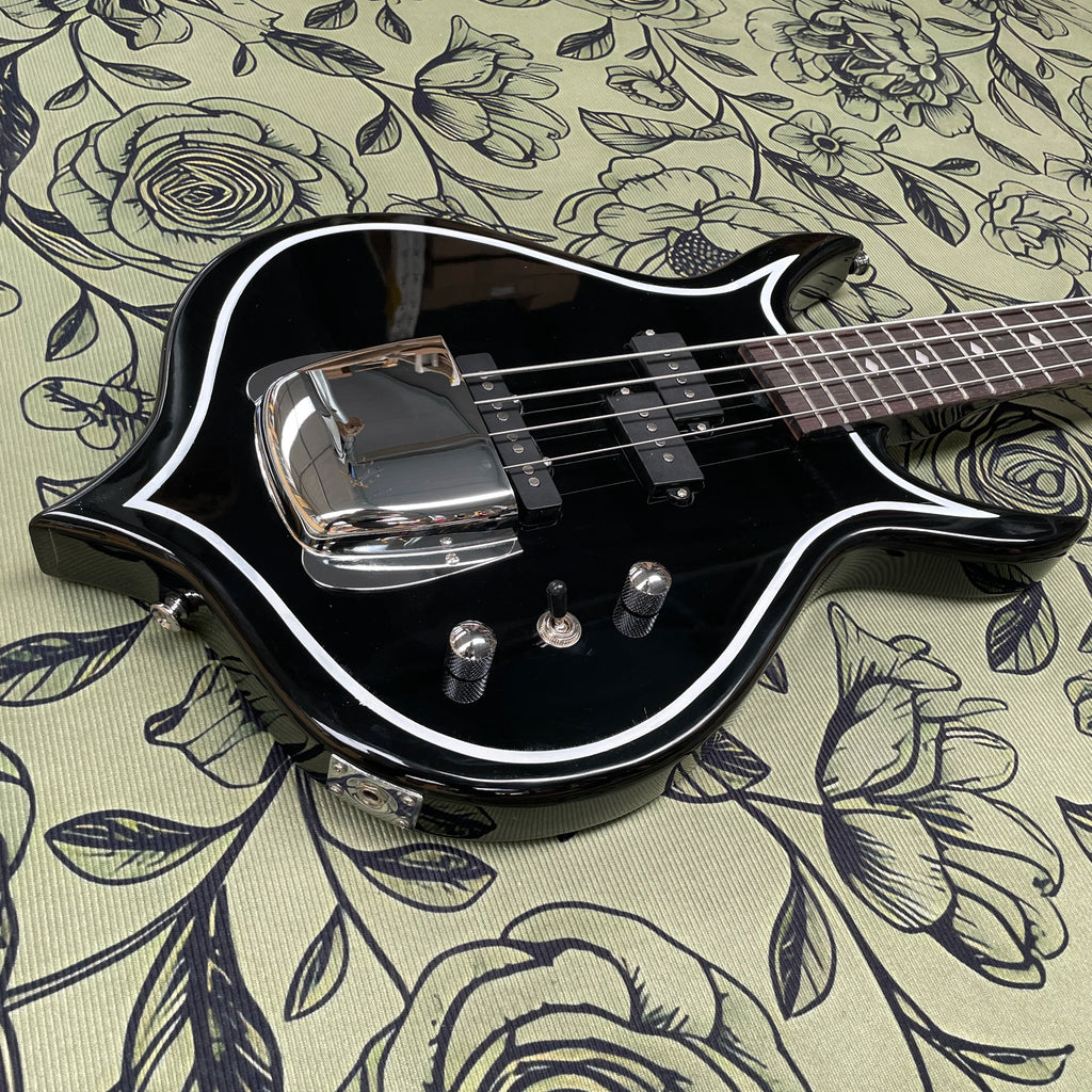 Guitarra eléctrica negra brillante, con cuerpo de caoba y 4 cuerdas, guitarra eléctrica de rock y metal apta para principiantes.