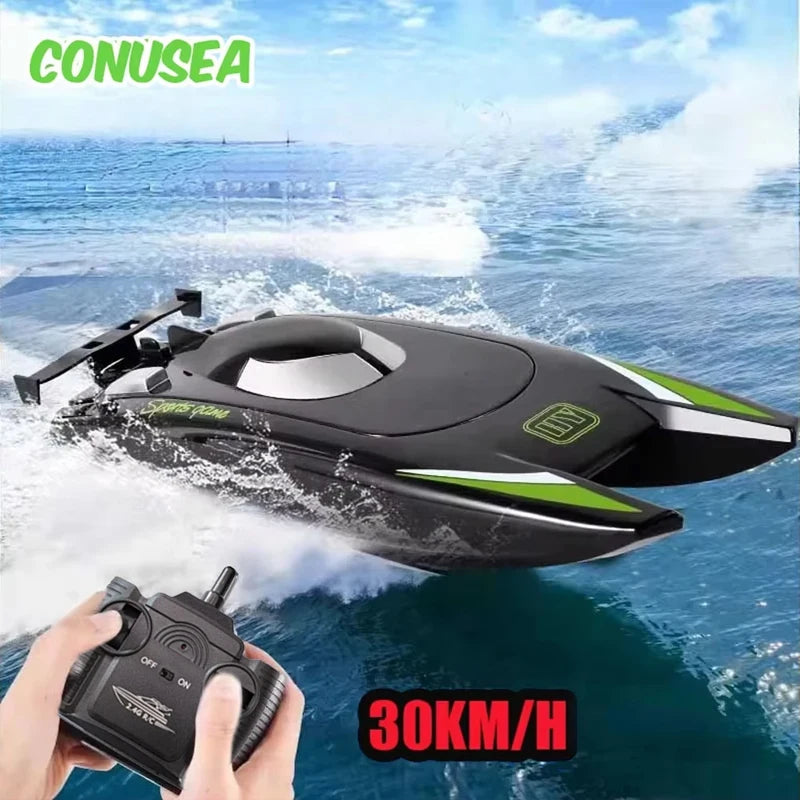 Lancha de carreras a control remoto de 2.4G, 30 km/h, alta velocidad, 20 minutos, 2 canales, motor doble, impermeable, regalo de Navidad para niños
