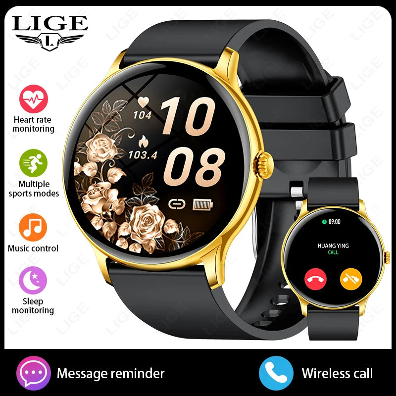 Nuevo reloj inteligente de acero para hombre, llamada Bluetooth, pantalla táctil completa, frecuencia cardíaca, monitoreo de sueño, resistente al agua, reloj inteligente deportivo para mujer