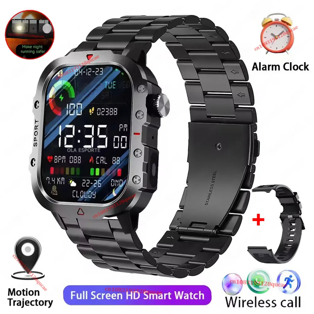 Reloj inteligente militar para hombre 2026, IP67 3ATM, rastreador de ejercicios deportivos al aire libre, monitor de salud de presión arterial, llamadas BT, reloj inteligente con GPS