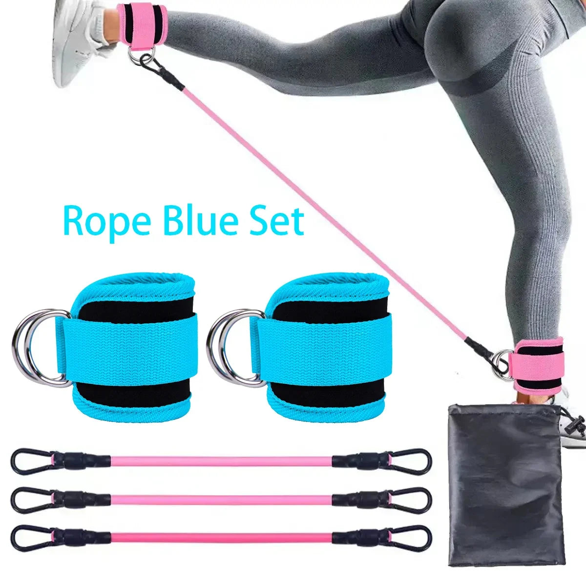 Juego de Bandas de Resistencia con Correas para Tobillos, Equipo de Ejercicio, Pesas para Tobillos, Banda Elástica de Yoga para Gimnasio, para Hombre y Mujer