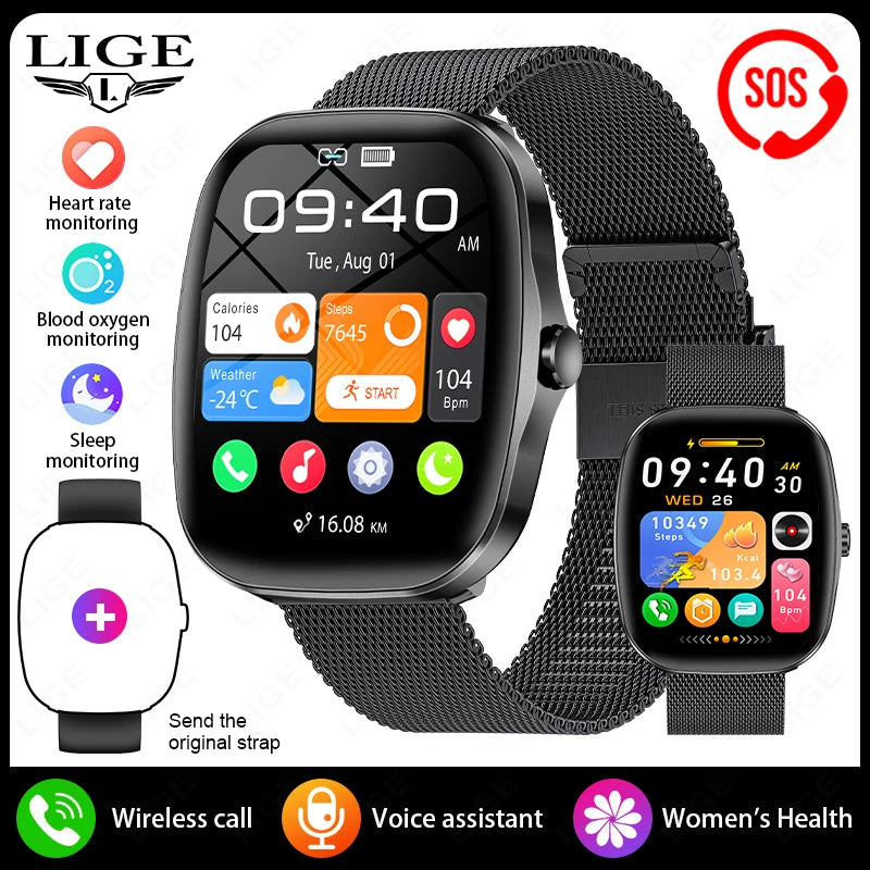 LIGE Nuevo reloj inteligente con pantalla táctil completa para hombres y mujeres, pulsera con monitor de frecuencia cardíaca, rastreador de ejercicios deportivos resistente al agua, reloj inteligente para hombres y mujeres
