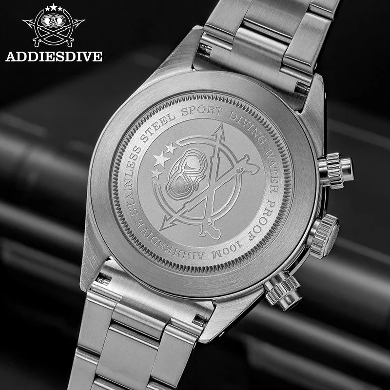 Reloj de lujo para hombre ADDIESDIVE AD2557 con esfera divertida, cronógrafo Meca-Quartz VK64, bisel de cerámica de 40 mm, luminiscencia BGW9 y resistente al agua hasta 100 m