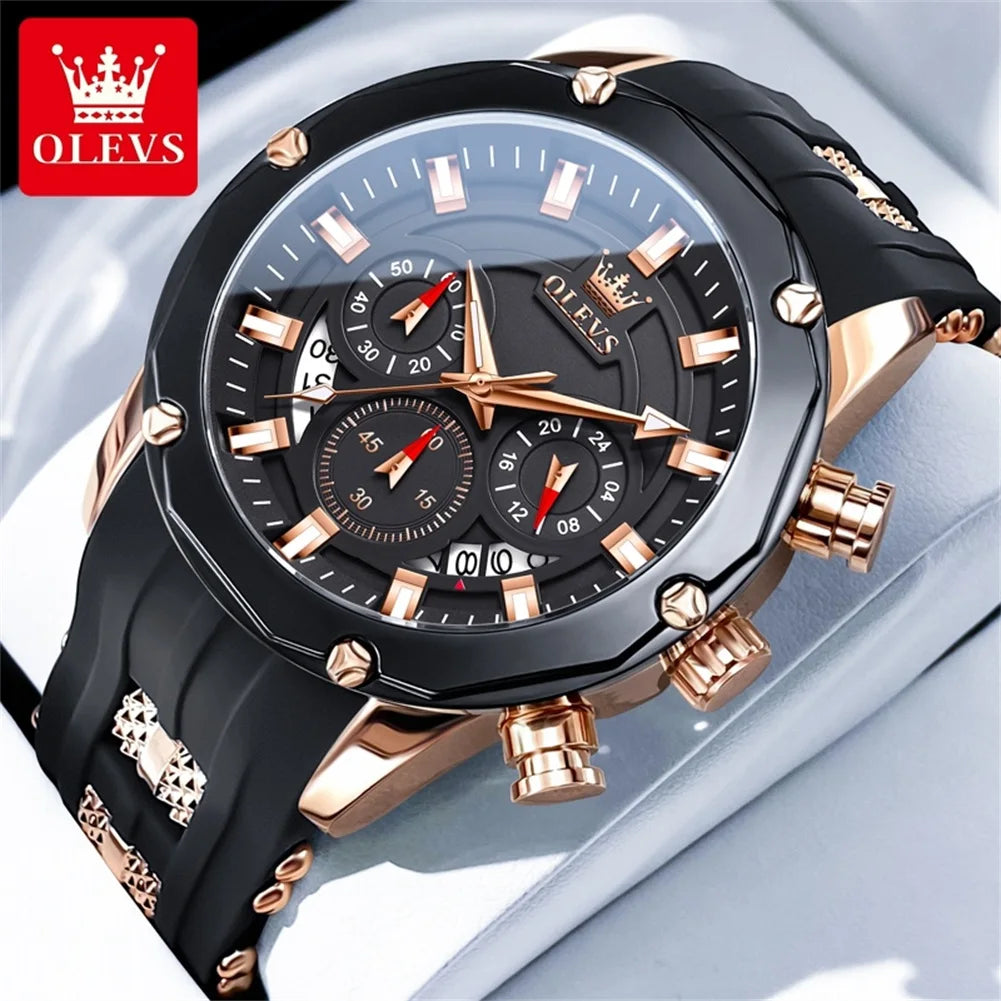 Reloj para hombre OLEVS original con correa de silicona, reloj de pulsera de cuarzo multifunción para hombre, cronógrafo deportivo de moda, reloj resistente al agua 9991