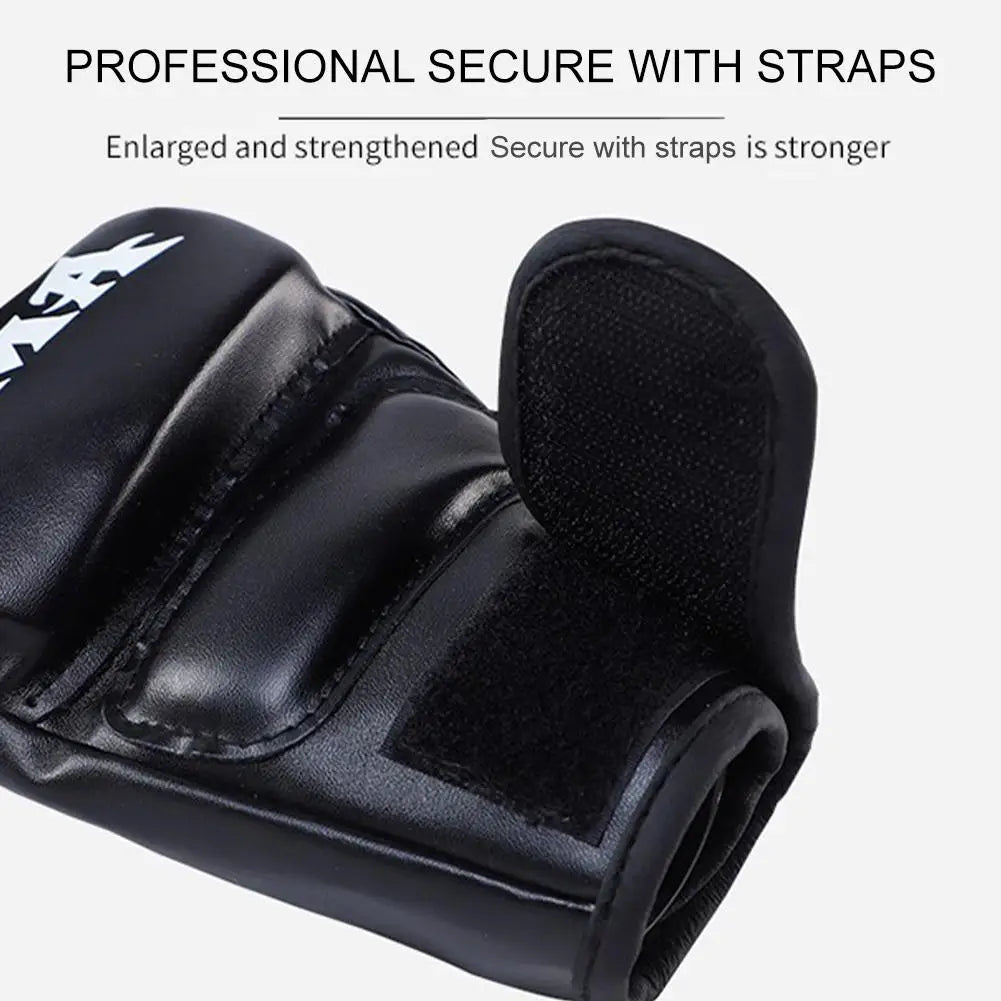 Guantes de entrenamiento de boxeo profesionales de medio dedo con cojín de cuero para adultos, para Sanda, boxeo, UFC, entrenamiento con saco de arena y protección de nudillos.