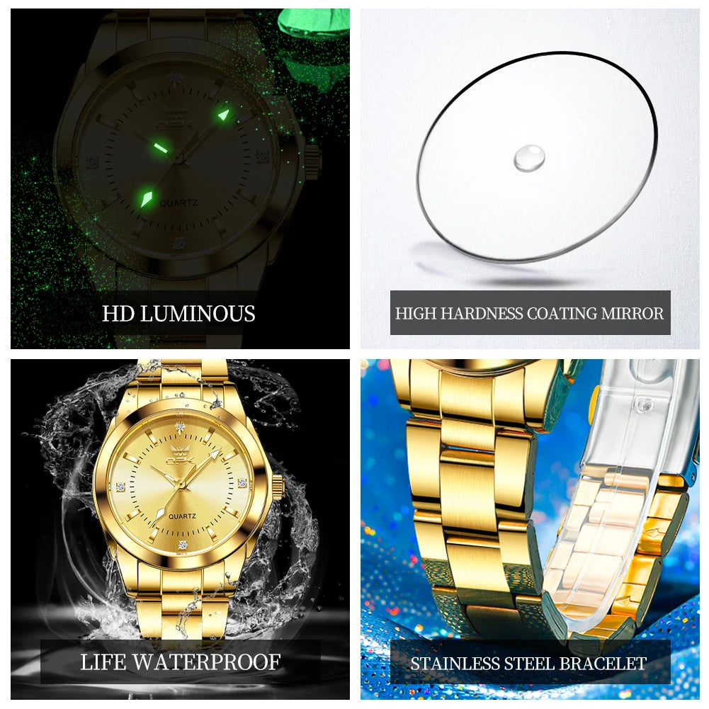 Reloj de cuarzo OPK 6002 para mujer, esfera elegante, correa de acero inoxidable, reloj de pulsera para dama