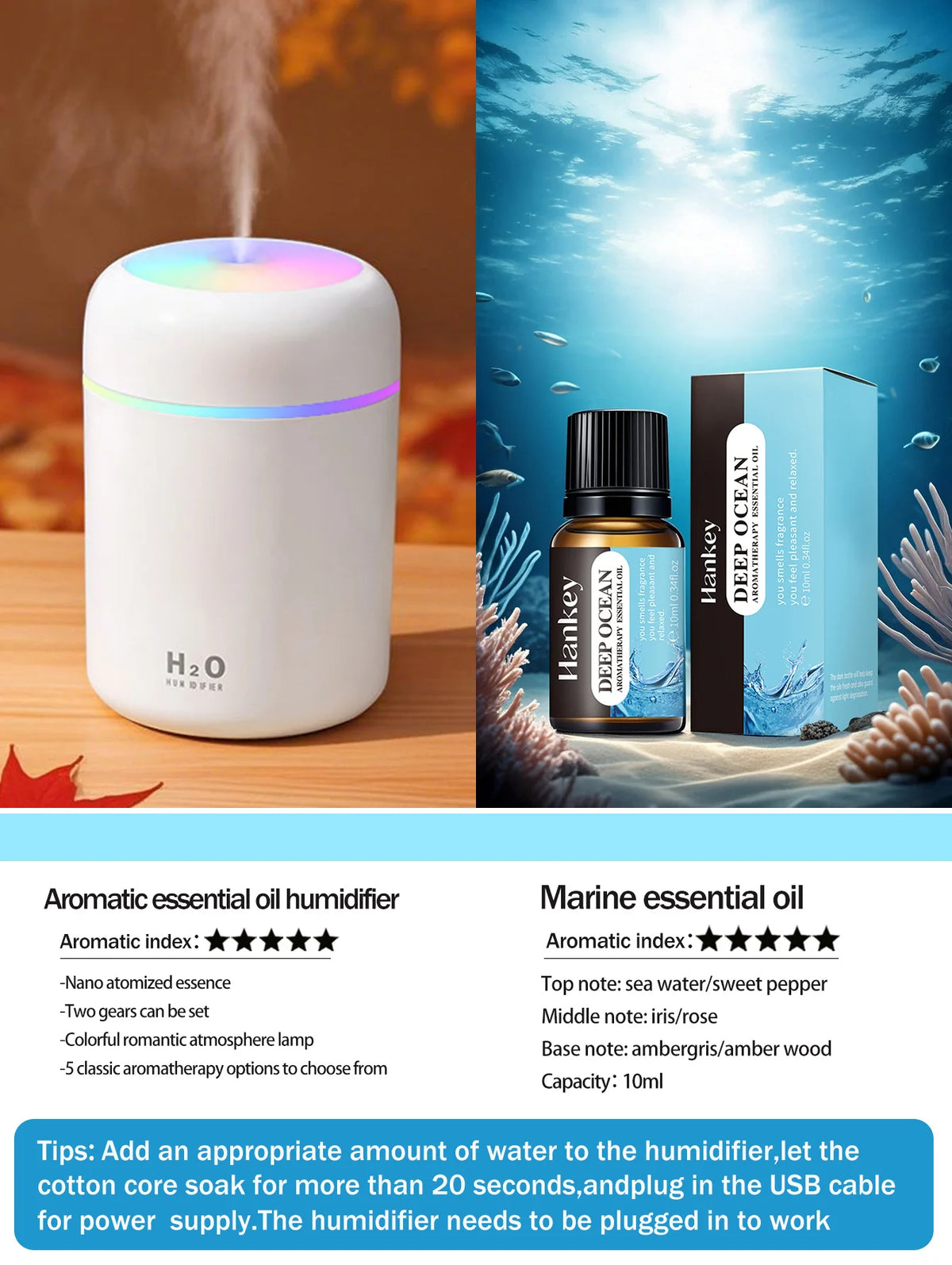 Difusor de aromaterapia de 300ml, humidificador, purificador de aire, uso doméstico en el coche, aceite esencial de aromaterapia con luz de siete colores