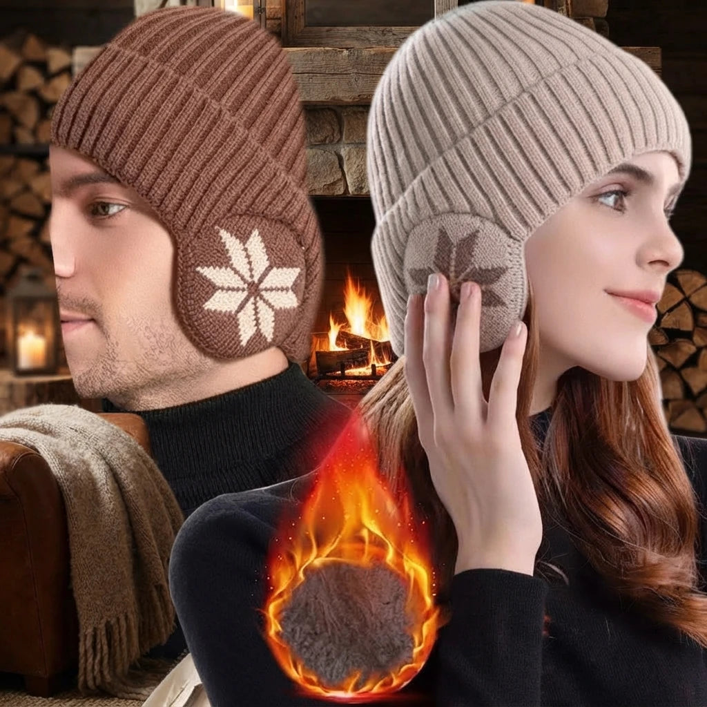 Gorro de invierno de punto con forro de felpa, cálido, para hombre y mujer, gorro de lana unisex para actividades al aire libre, que protege de las heladas y tiene un diseño con motivos de copos de nieve, un gorro de nieve