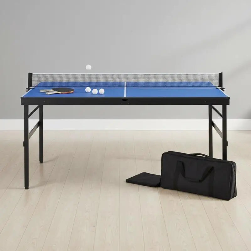 Mesa de ping pong portátil plegable de MDF, tamaño mediano, juego completo con red, 2 palas, 3 pelotas, asa y bolsa de transporte, envío local