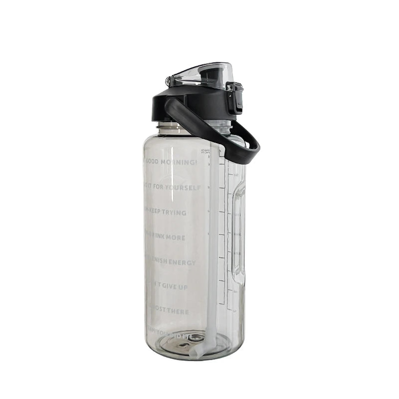 Botella de agua de 2L, taza de agua de plástico con pajita portátil para deportes al aire libre, Fitness, taza grande de grasa de alto valor para adultos con marcador de tiempo