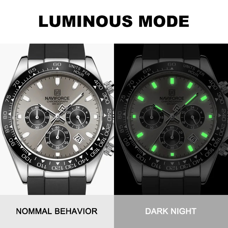 Reloj de cuarzo deportivo impermeable para hombre NAVIFORCE, cronógrafo, correa de silicona, reloj de pulsera luminoso, Relogio Masculino