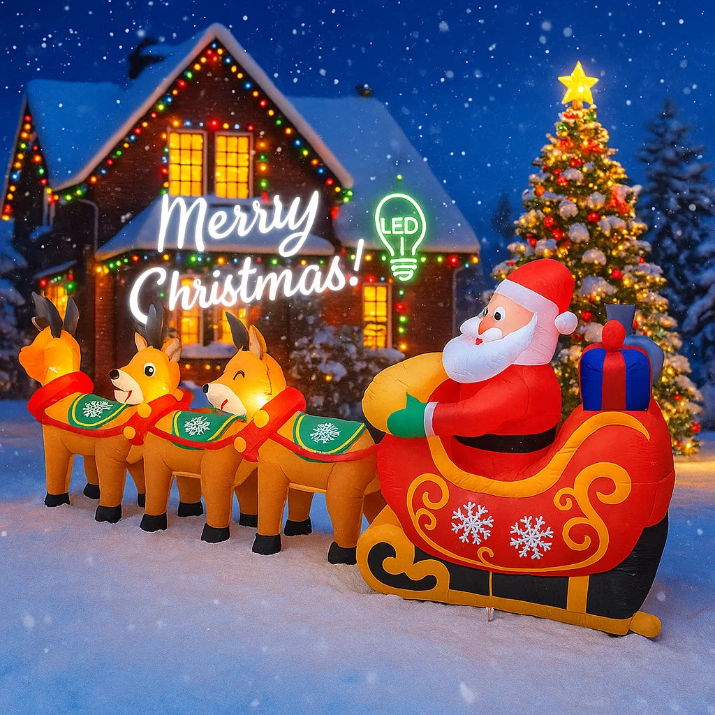 Juguete inflable de Papá Noel de 10,17 pies, trineo, Reno, decoración de patio de Navidad, suministros de Navidad iluminados con LED, adorno para el hogar, regalo festivo