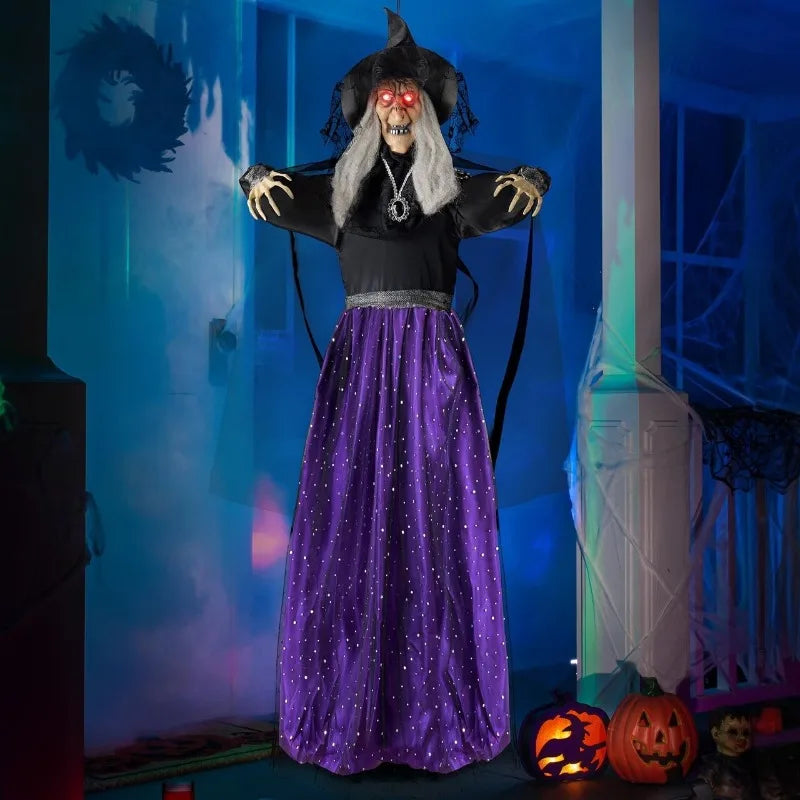 Sloosh 47'' Tall Animated Witch Halloween Decorations Outdoor Indoor Scary Halloween Animatronics Decor, Hanging Ghost Talking Sound Activated Led Lights Eyes Haunted House Yard Garden Lawn
