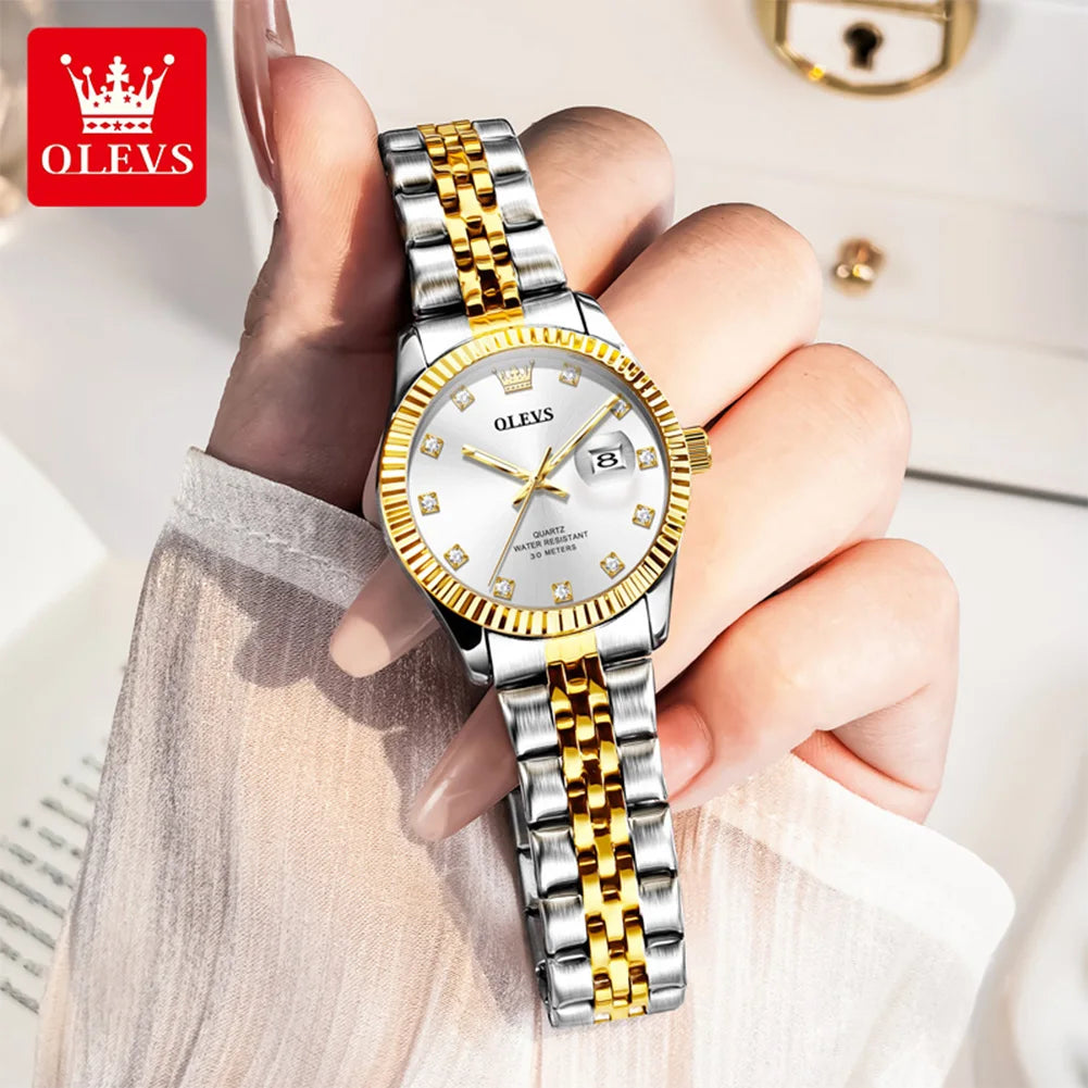 OLEVS 3705 Woman Watch 30M Waterproof Date Quartz Watch For Women High Hardness Mirror Diamond Scale Luxury Ladies Hand Clock