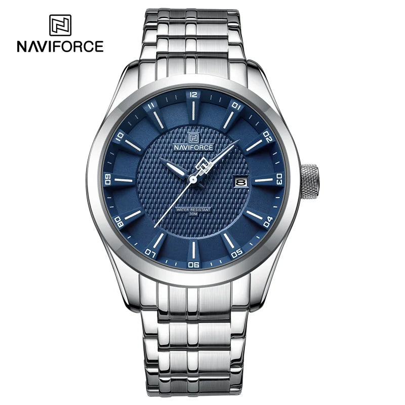 Reloj de cuarzo de lujo para hombre NAVIFORCE, reloj de pulsera informal moderno con correa de acero inoxidable resistente al agua