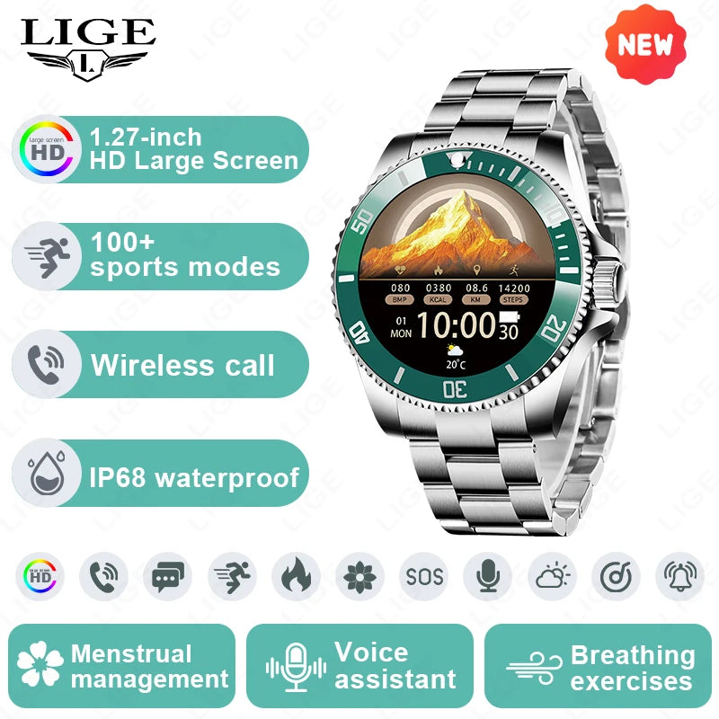 Reloj inteligente LIGE 2026 para hombre, resistente al agua IP68, llamadas Bluetooth, reloj deportivo para hombre, pantalla HD de 1.27", monitor de salud, nuevo reloj inteligente