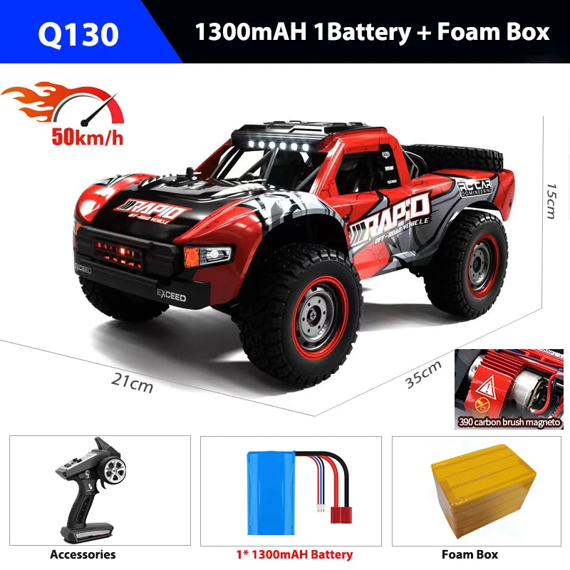 Coche teledirigido 4WD Q130 70 km/h con luces, motor con/sin escobillas, vehículo de control remoto, camión de drift de alta velocidad, juguetes para niños y adultos