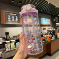 Botella de agua con pajita deportiva de 1,5/2 litros con báscula de tiempo, taza de agua de jugo frío de plástico para verano, botellas de viaje portátiles de gran capacidad