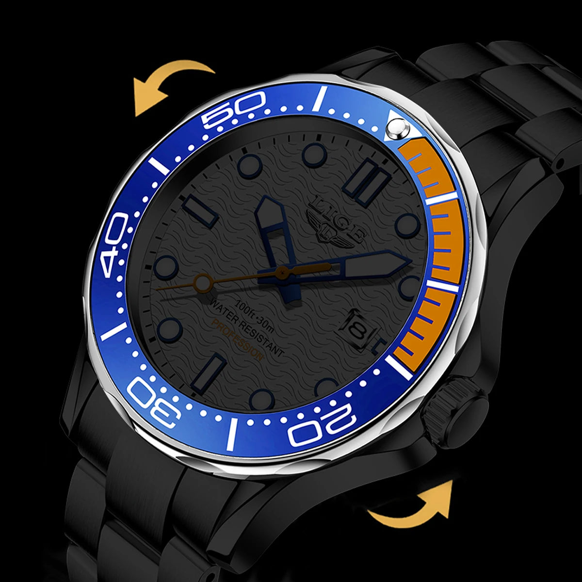 LIGE Luxury Man Wristwatch Waterproof Luminous Date Week Men Clock Stainless Steel Business Men's Watches Quartz Male Reloj