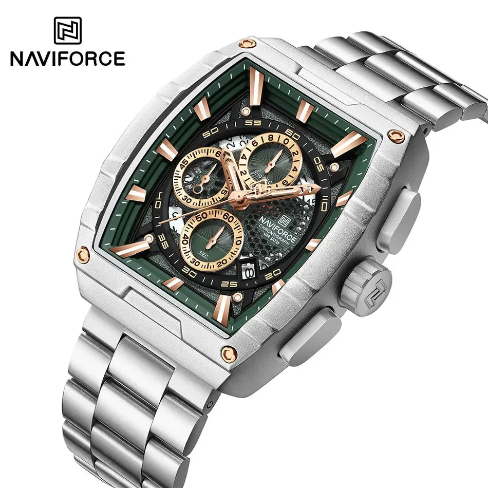 Reloj de cuarzo con cronógrafo para hombre NAVIFORCE, moderno, deportivo, para exteriores, para viajes, original, regalo para hombre, nuevo estilo, diseño Tonneau