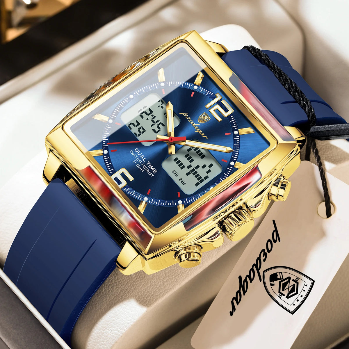 Reloj de pulsera para hombre POEDAGAR Fashion Square, cronógrafo de cuarzo con alarma LED, fecha y día, reloj militar electrónico