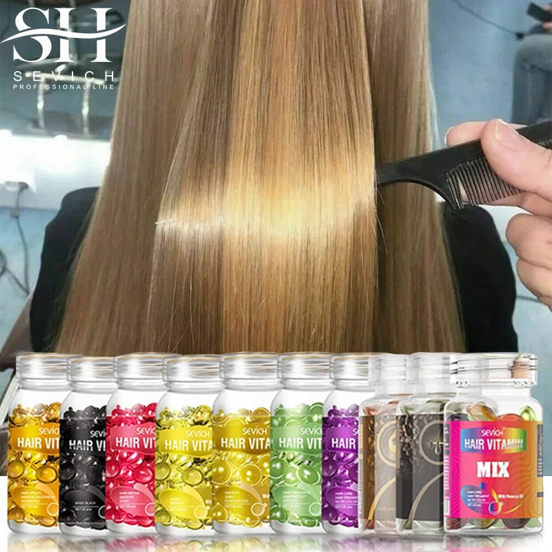 30 Uds. Cápsula de vitamina para el cabello antipérdida, aceite complejo de queratina, suero para el cabello suave y sedoso, mascarilla para el cabello, reparación de Frizz dañado Sevich