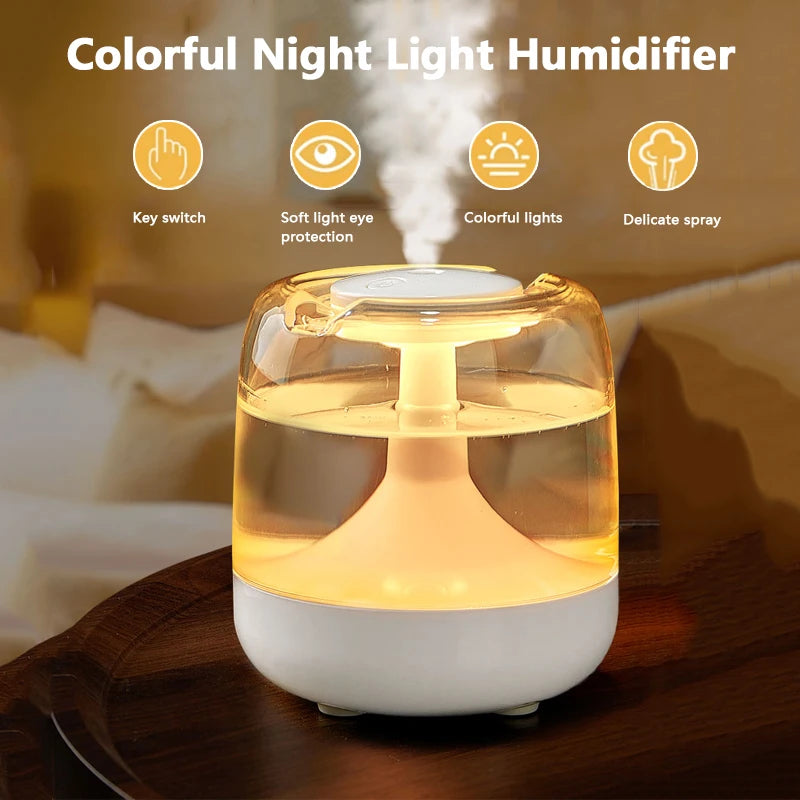 Humidificador portátil de 650ML, humidificador de aire, aceite esencial, difusor de Aroma para el hogar y el dormitorio con luces nocturnas coloridas, humidificador USB