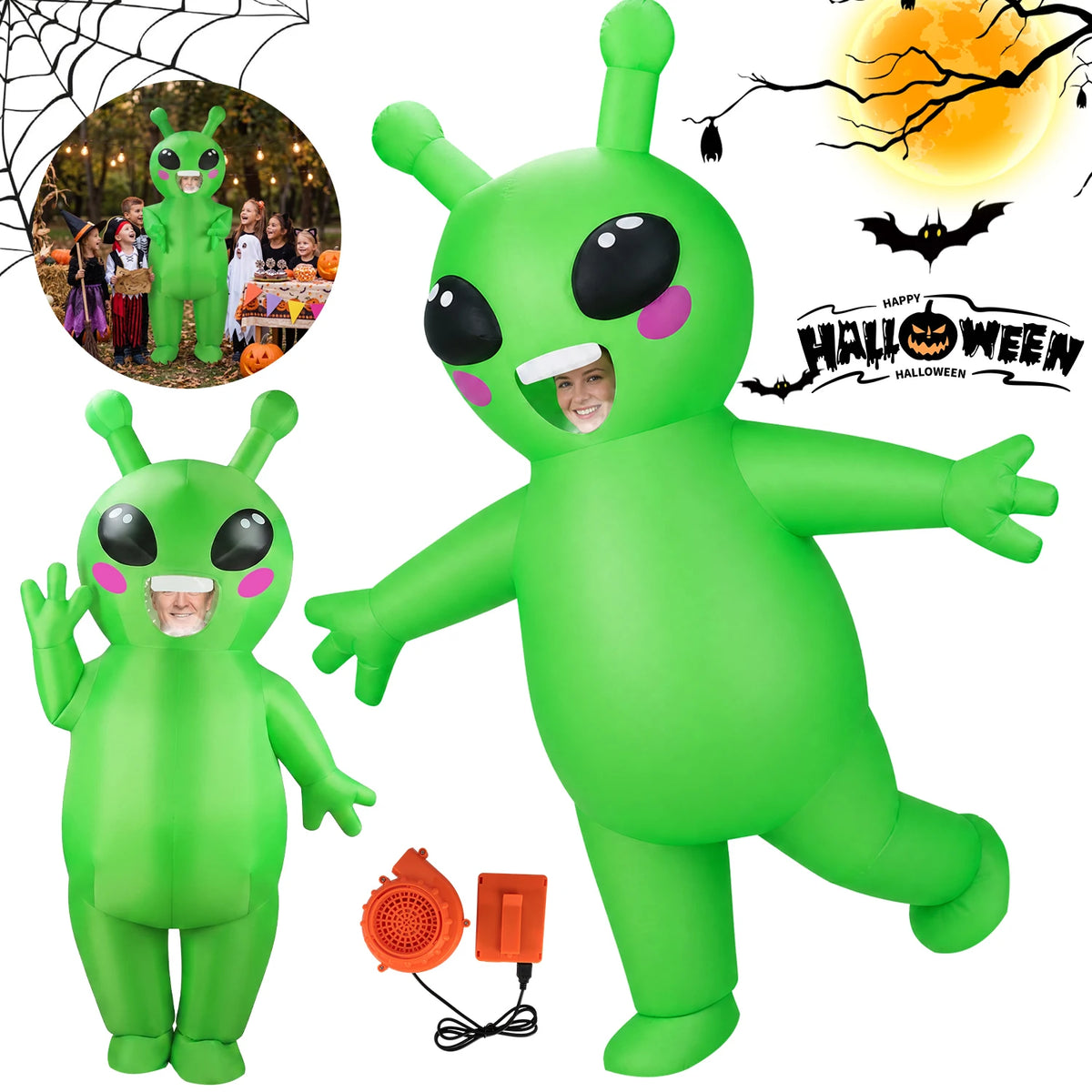 Disfraz de alienígena verde para Halloween, para adultos, con cintura elástica ajustable, fabricado en poliéster resistente al agua y a los desgarros, ideal para Halloween, Navidad, Pascua, carnaval y fiestas de disfraces.