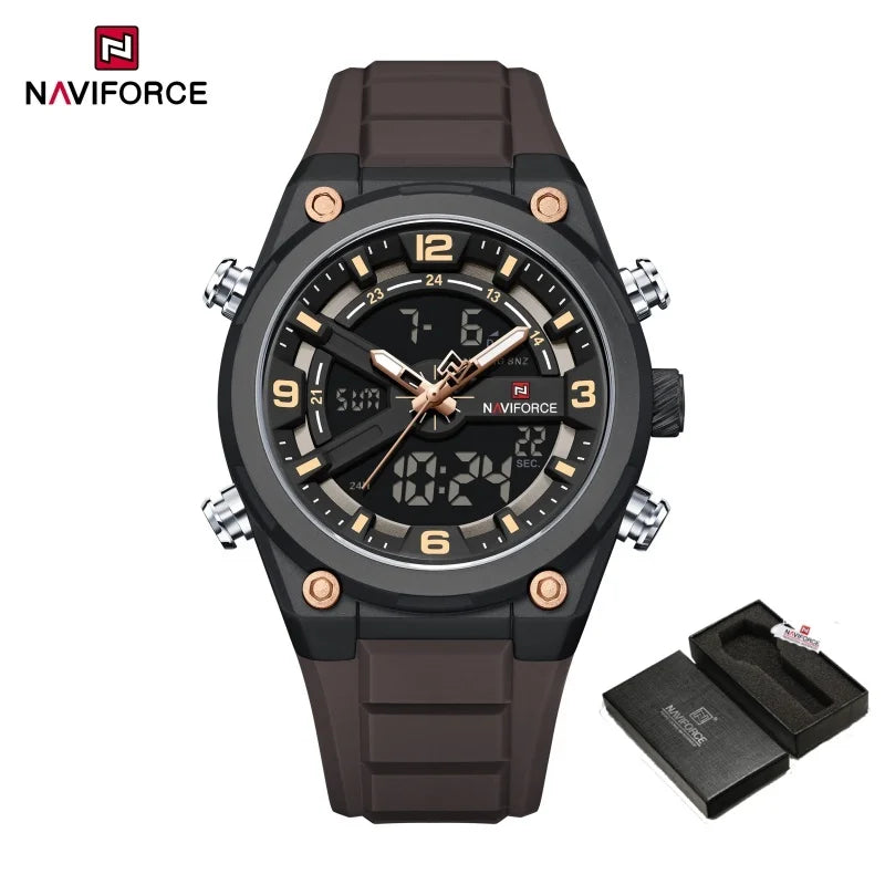 Reloj deportivo NAVIFORCE NF9265, nuevo modelo, resistente al agua y a los golpes, con calendario luminoso y correa de silicona para hombre