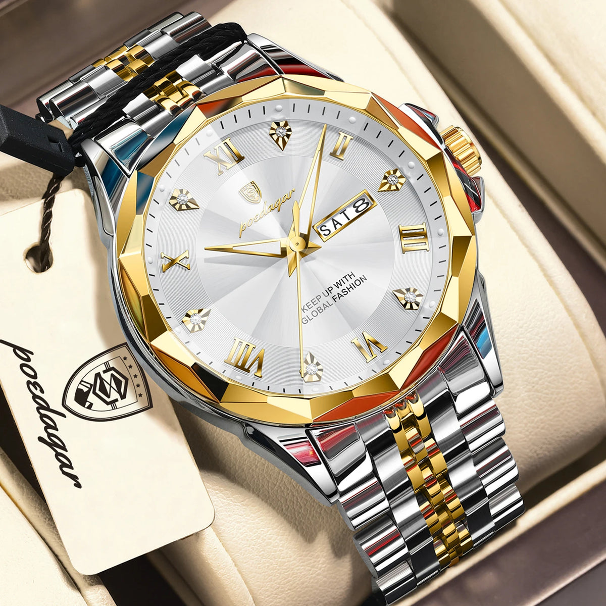 POEDAGAR Fashion Quartz Men Clock Waterproof Luminous Date Week Sport Men's Watch Stainless Steel Business Watches For Man Reloj