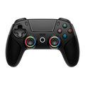 Mando de juego negro, vista frontal, joysticks con aros de luz RGB