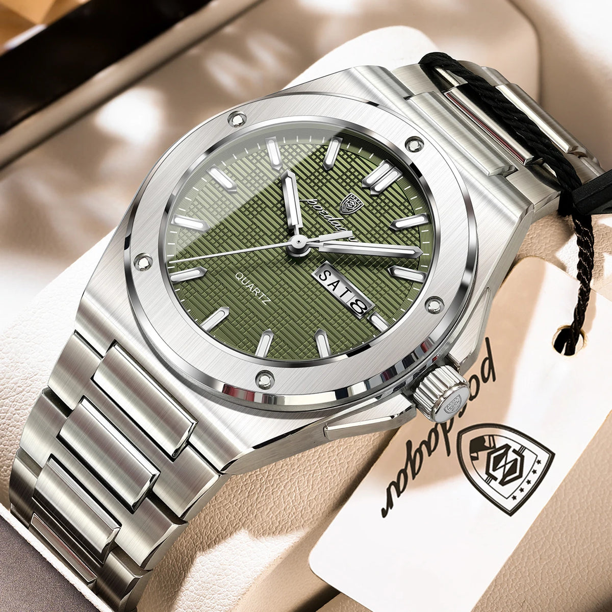 Reloj de pulsera para hombre POEDAGAR, original, de cuarzo, con fecha y día, resistente al agua, luminoso, de acero inoxidable, moderno.