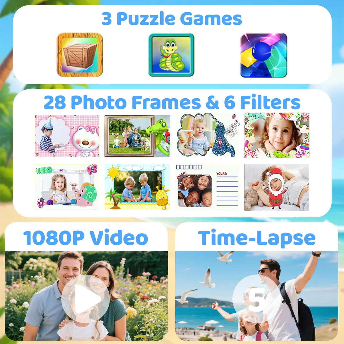 Cámara Sumergible para Niños, Digital 1080P con Zoom Digital 10X, Pantalla Fácil de Usar para Niños, Fotografía Digital a Prueba de Agua