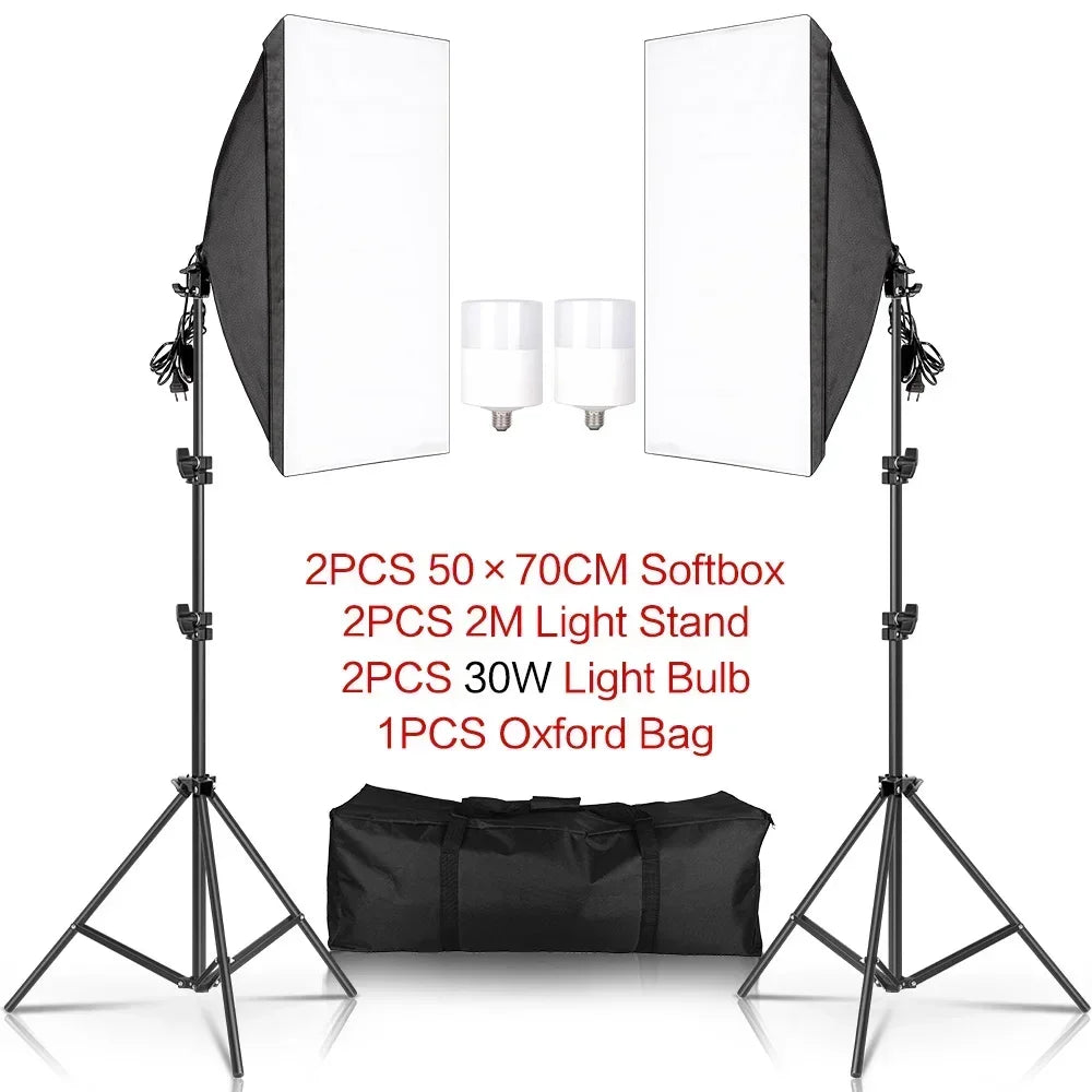 SH 1pc-3Pcs Kit de Iluminación Softbox para Fotografía 50x70CM, Sistema de Luz Profesional con Bombillas Fotográficas E27 para Estudio Fotográfico