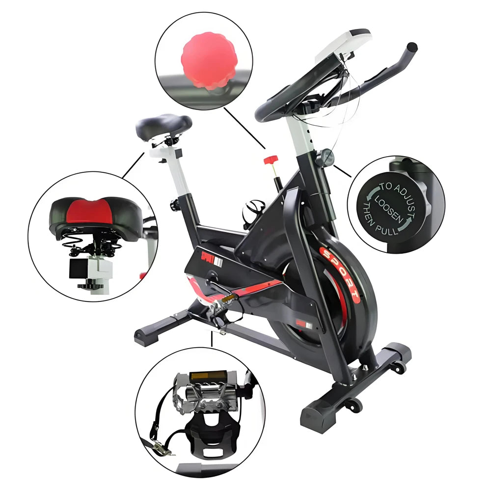 Bicicleta estática, bicicleta de ejercicio para interiores, resistencia ajustable y pantalla LCD, monitorización en tiempo real del ritmo cardíaco y de las calorías. Ideal para entrenamientos de cardio en casa.
