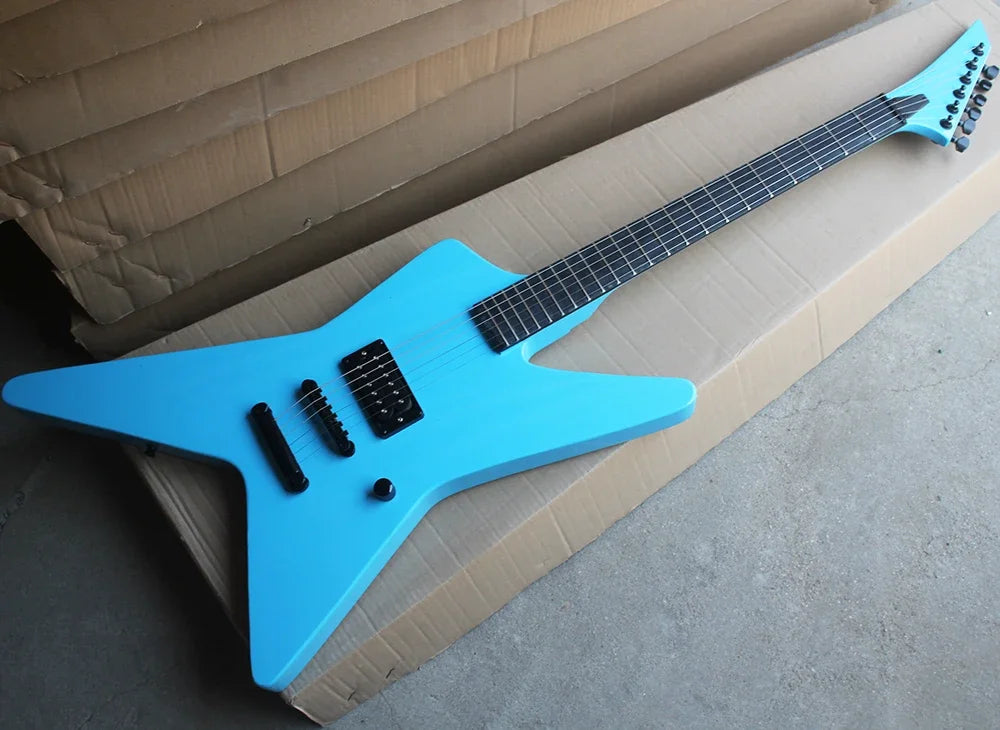 Guitarra Eléctrica Azul de Forma Inusual con Diapasón de Palisandro, 22 Trastes