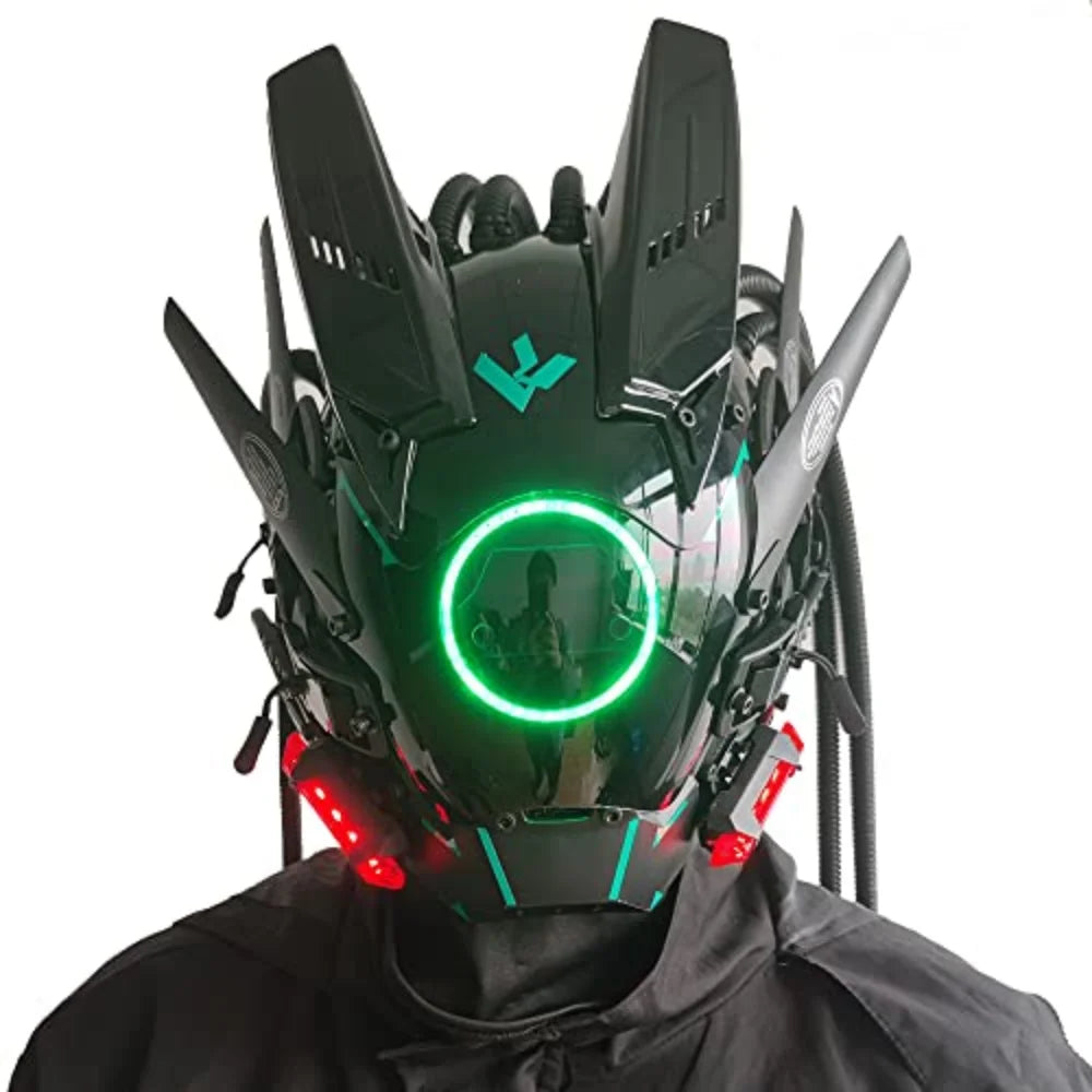JAUPTO Cyberpunk máscara luces redondas con máscaras tejidas juego de rol Halloween adecuado para accesorios de festivales de música de fiesta