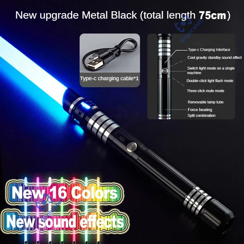 Juguete de sable de luz láser de metal, sable de luz RGB con 15 cambios de color, sonidos, efectos Force FX, FOC, juguete bláster, regalo de espada láser Jedi