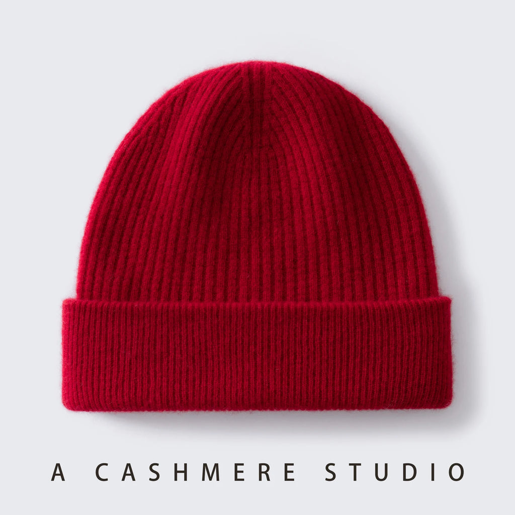 Gorro 100% de cachemira de primera calidad para mujeres y hombres, gorro de invierno casual para exteriores, unisex, cálido para esquiar, de doble capa, grueso, sin costuras, de punto acanalado.