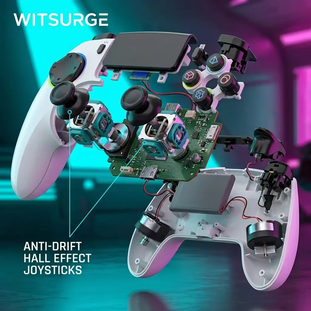 Mando WITSURGE con efecto Hall para PS5, mando inalámbrico anti-deriva, joysticks y gatillos de efecto Hall dual, botones traseros macro, 1500 mAh, RGB