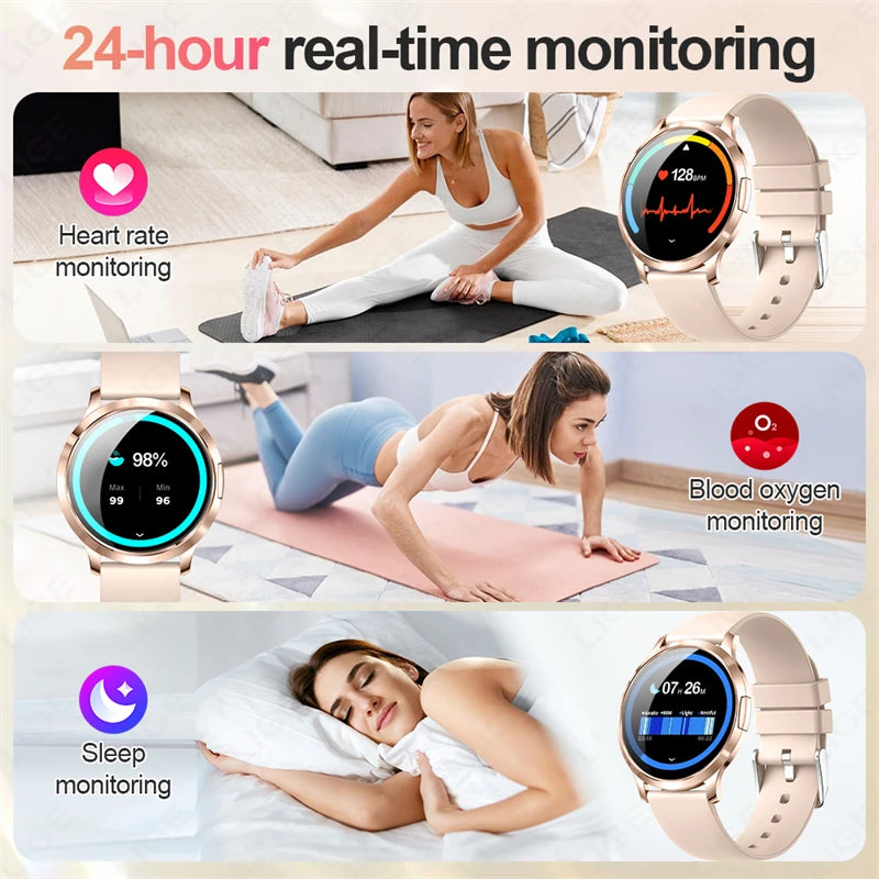 Reloj inteligente LIGE 2025 con pantalla AMOLED ultrafina, pulsera deportiva de fitness para mujer, esfera de reloj personalizada, llamada Bluetooth, reloj inteligente de lujo